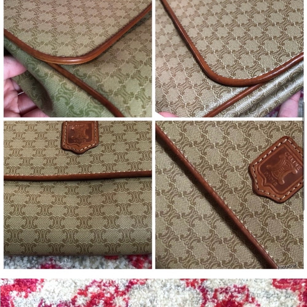 Celine AUTHENTIC Vintage Tan Coated Macadam Logo Flap Clutch Bag Purse Pouch - Picture 5 of 12